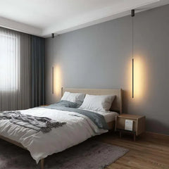 Black Bedside Pendant Light For Bedroom Linear Edge Metal Led Plug Ip20 Warm White