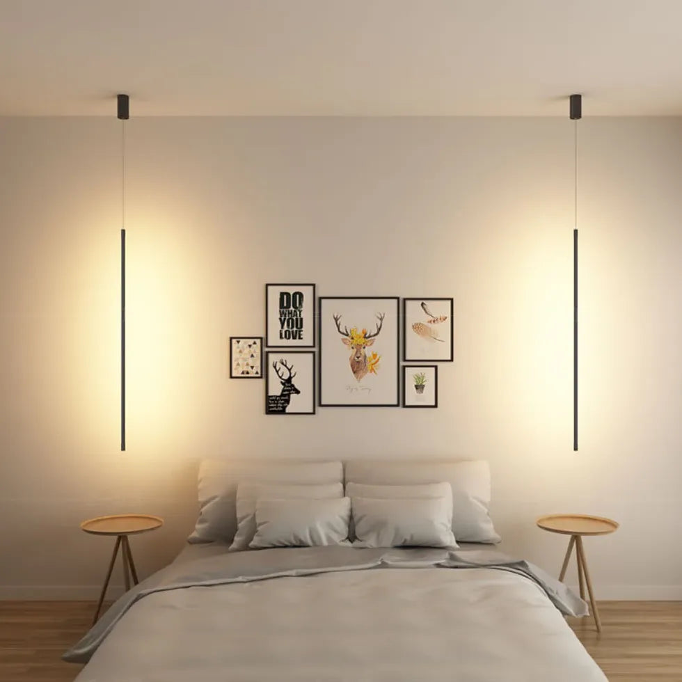 Black Bedside Pendant Light For Bedroom Linear Edge Metal Led Plug Ip20 Warm White