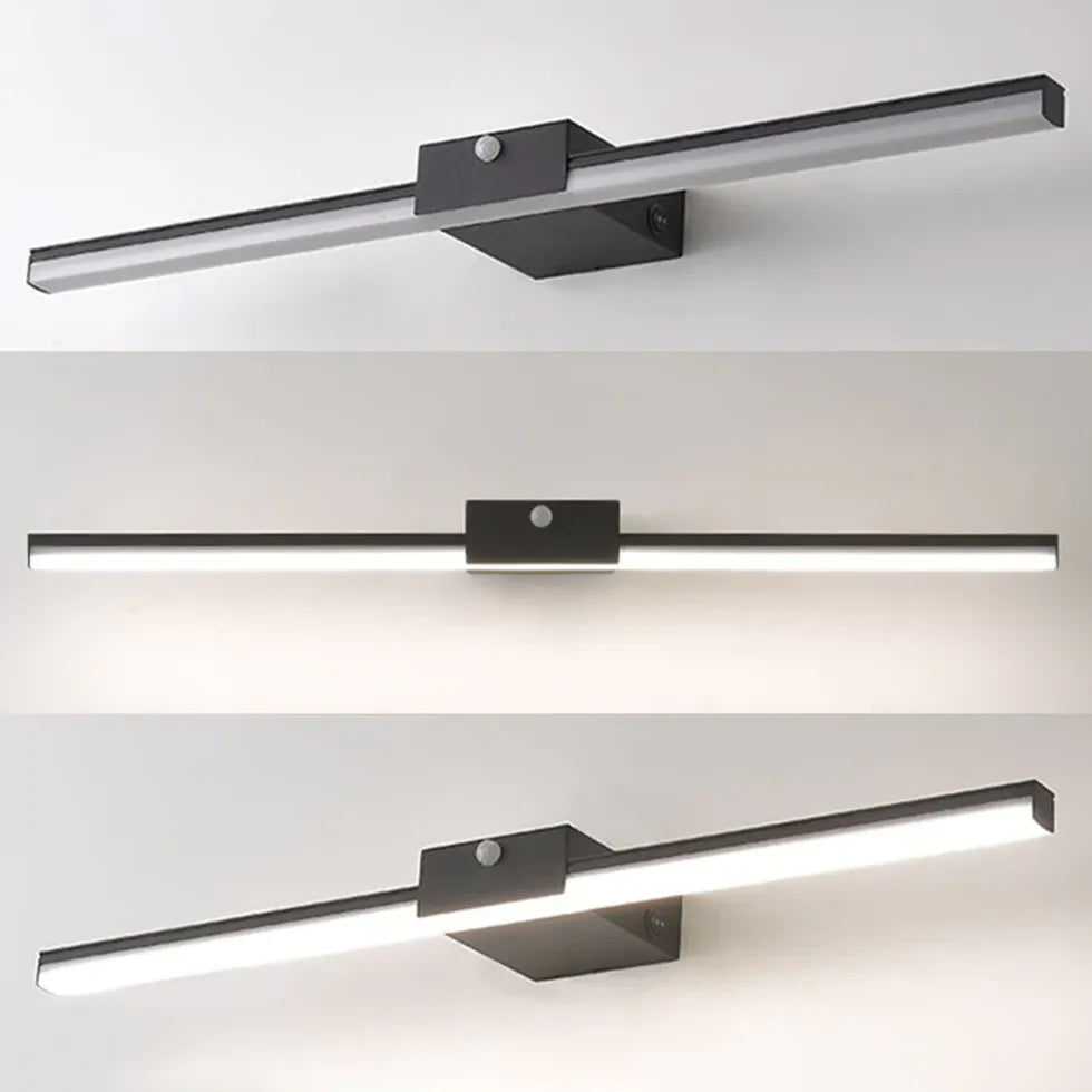 Black Mirror Light For Bathroom Linear Edge Metal Ip44