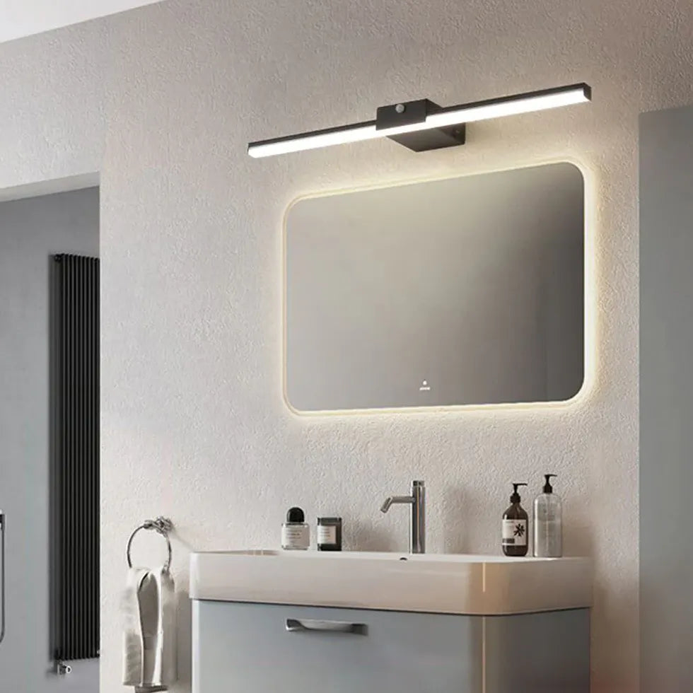 Black Mirror Light For Bathroom Linear Edge Metal Ip44