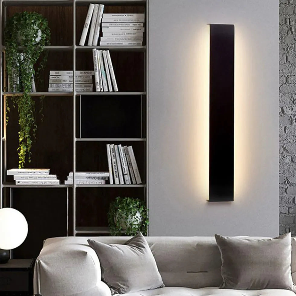 Black Flush Wall Light For Bathroom Rectangular Edge Metal Led Warm White