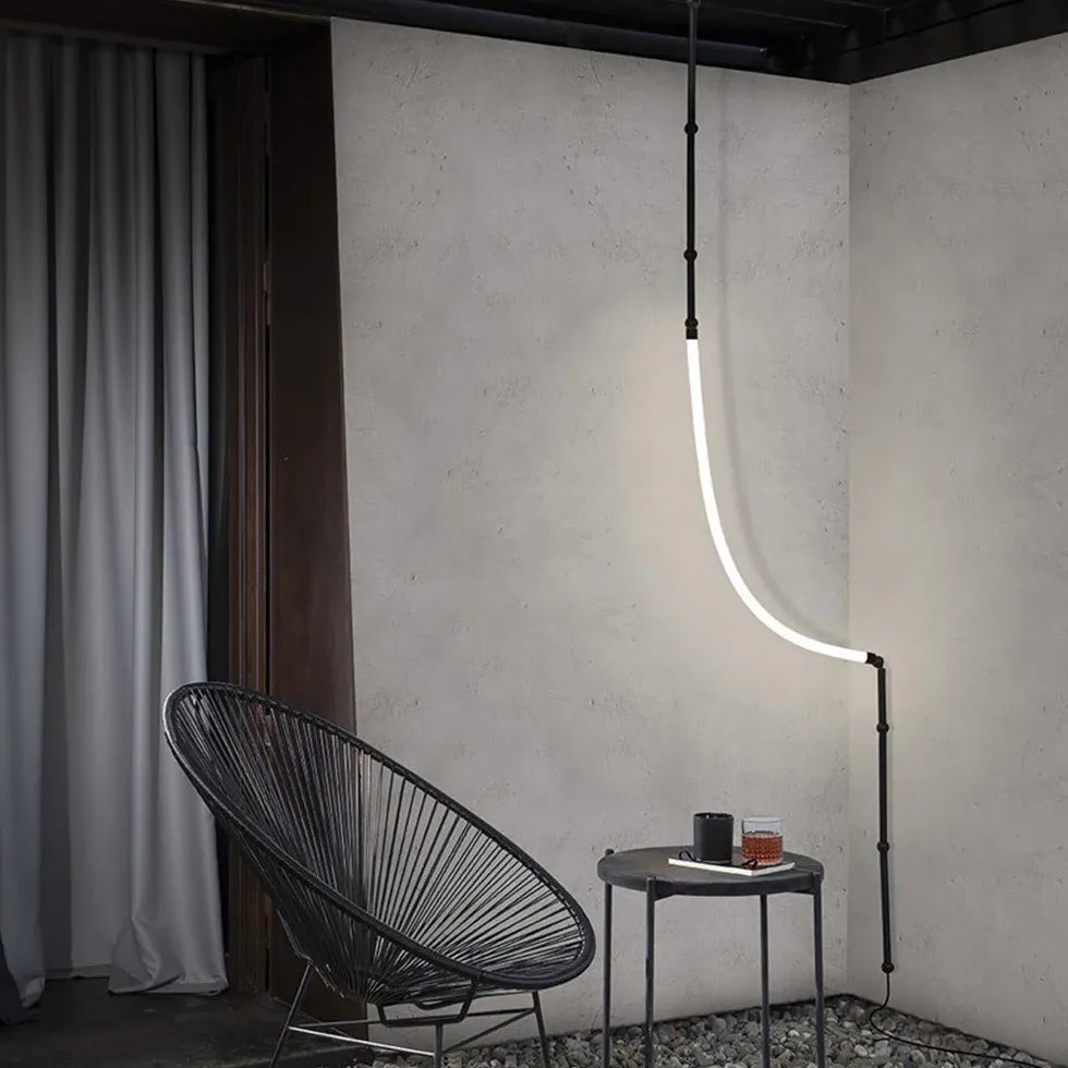 Black Statement Pendant Light For Bedroom Linear Edge Silicon Warm White Ip20