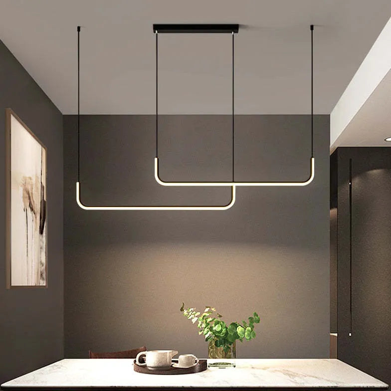 Black Chandelier For Living Room Linear Edge Metal & Silicon Ip20 Led