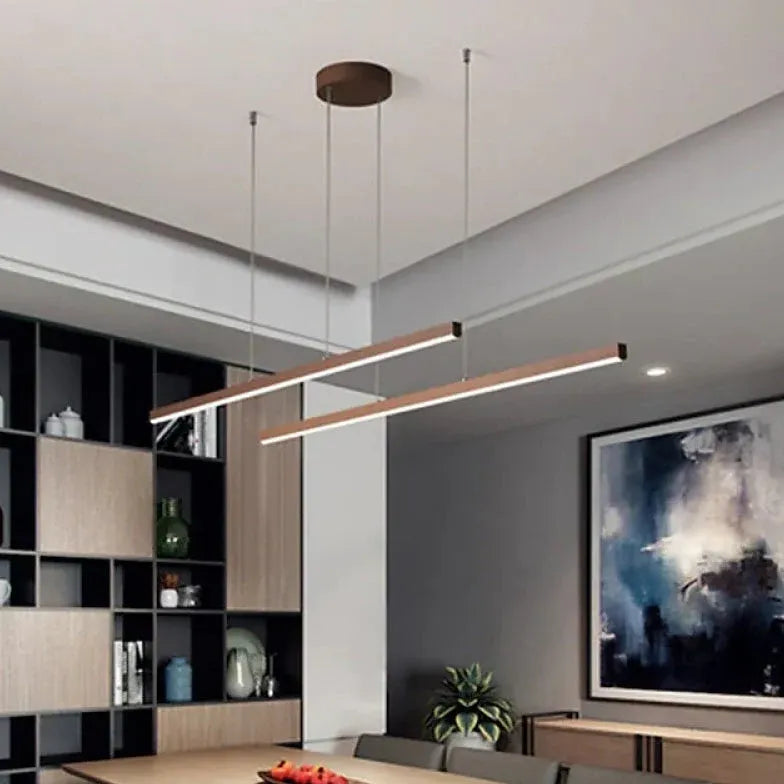 Brown Bar Pendant Light For Living Room Linear Edge Aluminum Led