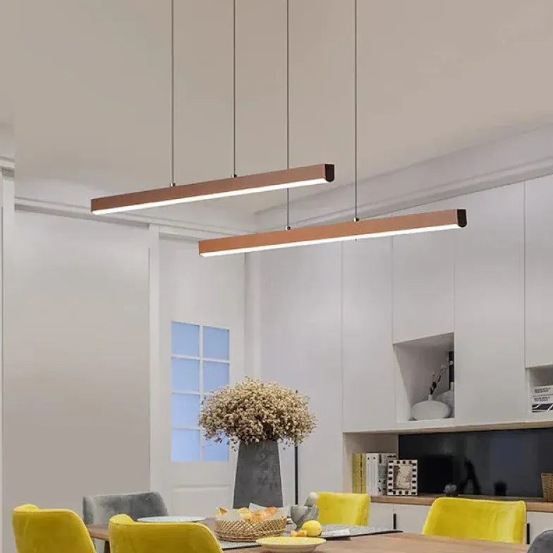 Brown Bar Pendant Light For Living Room Linear Edge Aluminum Led