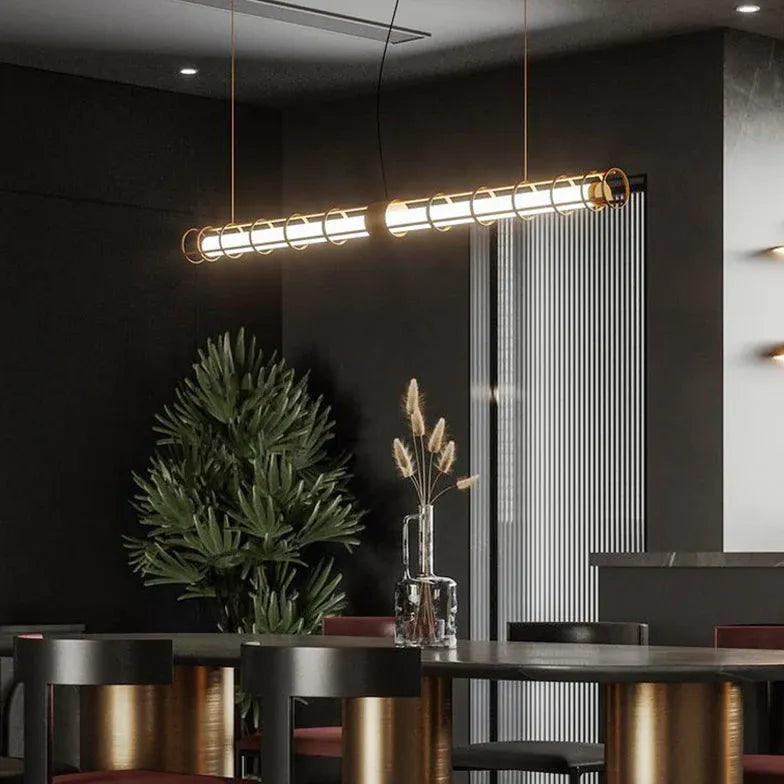 Gold Bar Pendant Light For Dining Room Linear Edges Metal Ip20 Led