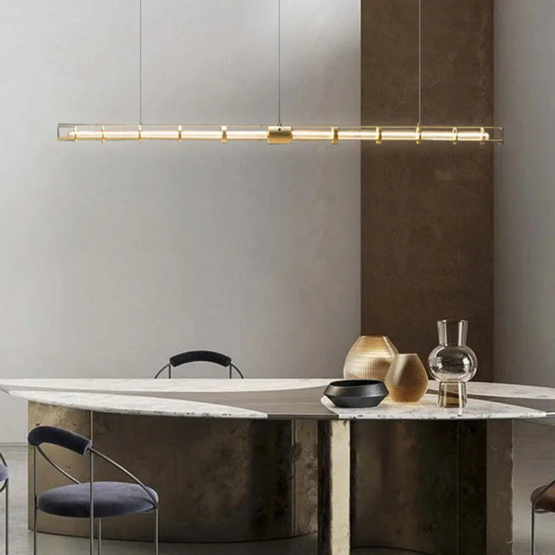 Gold Bar Pendant Light For Dining Room Linear Edges Metal Ip20 Led