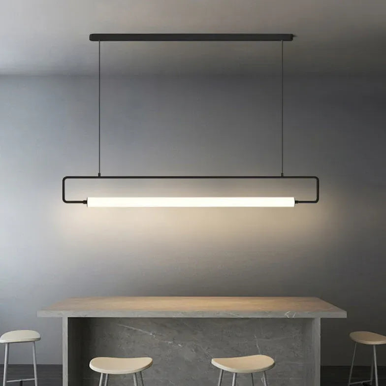 Black Bar Pendant Light For Bedroom Rectangular Edge Metal Ip20