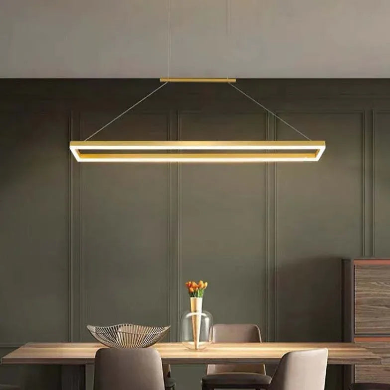 Gold Bar Pendant Light Rectangular Edge Metal Ip20