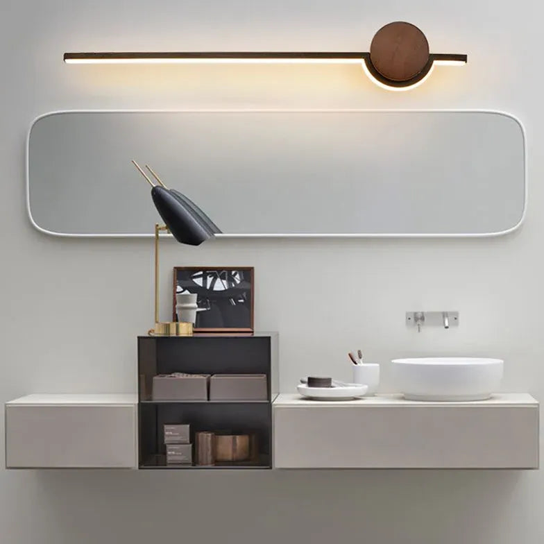 Black Mirror Light For Bathroom Linear Edge Wood Ip44 Warm White Led