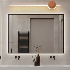 Black Mirror Light For Bathroom Linear Edge Wood Ip44 Warm White Led