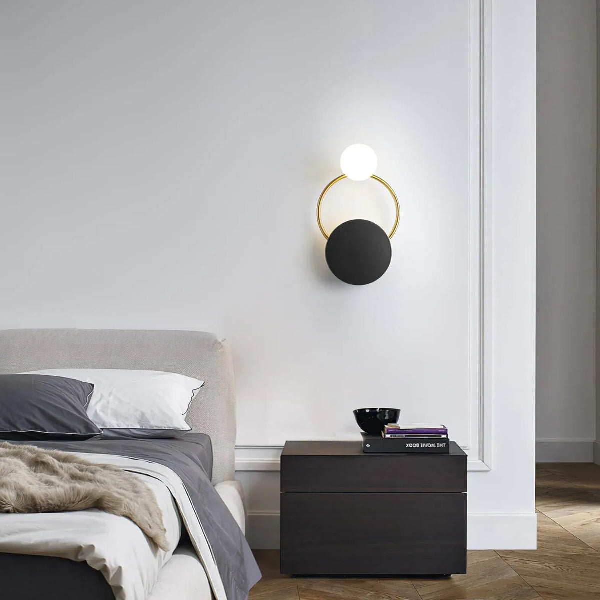 Black Led Wall Light For Bedroom Emyr Metal & Glass Warm White Ip20