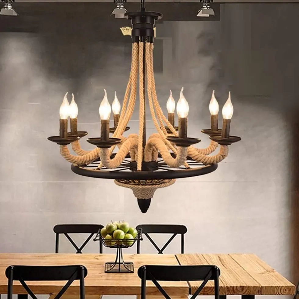 Black Chandelier For Living Room Epoch Metal & Rope