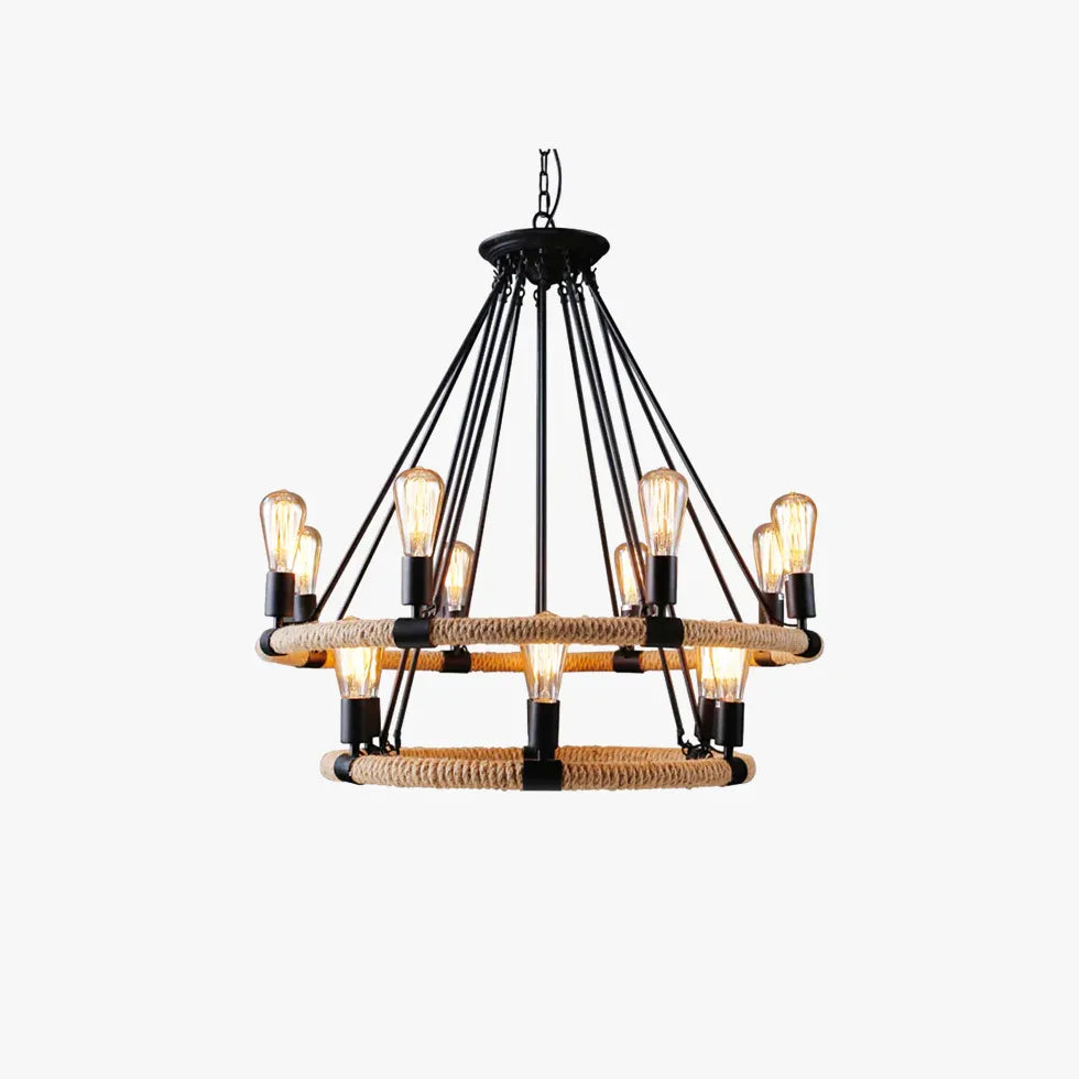 Black Statement Pendant Light For Living Room Epoch Metal & Rope Without Bulbs