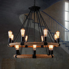 Black Statement Pendant Light For Living Room Epoch Metal & Rope Without Bulbs