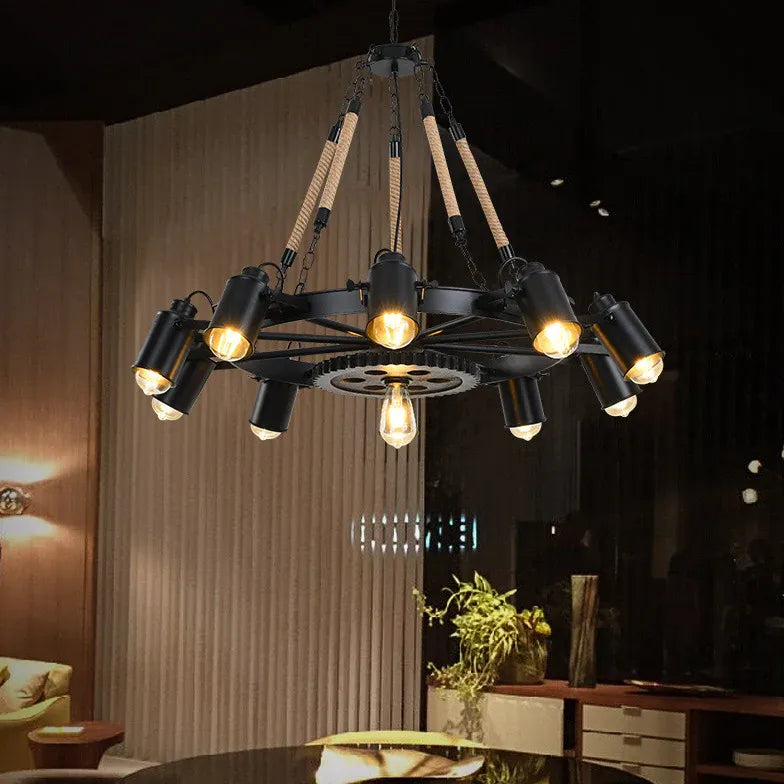 Black Chandelier For Living Room Epoch Metal & Rope Led Without Bulbs Ip20