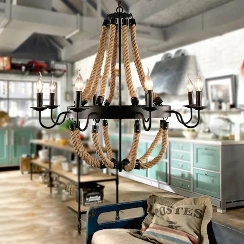 Black Chandelier For Living Room Epoch Metal & Rope Ip20