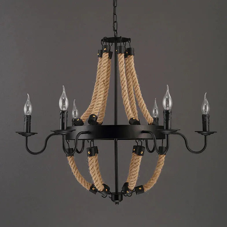 Black Chandelier For Living Room Epoch Metal & Rope Ip20