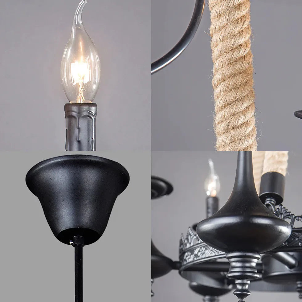 Black Modern Chandeliers Epoch Metal & Rope Led