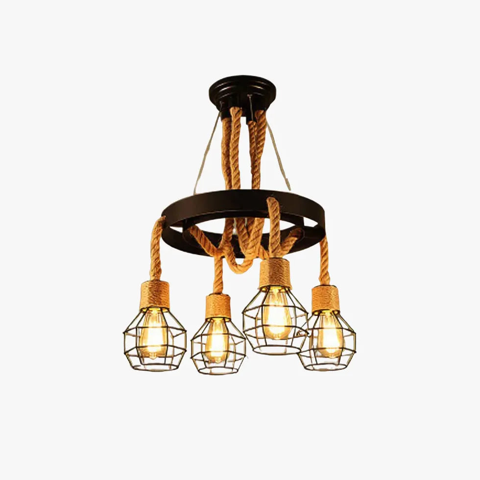 Black Statement Pendant Light For Living Room Epoch Metal & Rope Ip20 Without Bulbs