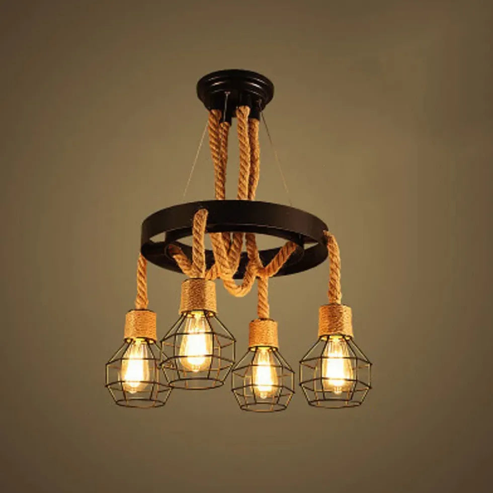 Black Statement Pendant Light For Living Room Epoch Metal & Rope Ip20 Without Bulbs