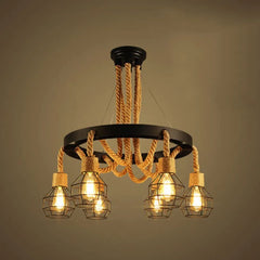 Black Statement Pendant Light For Living Room Epoch Metal & Rope Ip20 Without Bulbs