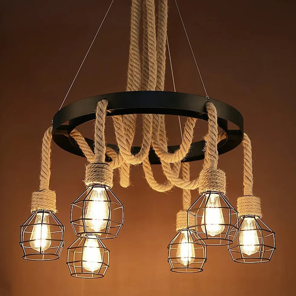 Black Statement Pendant Light For Living Room Epoch Metal & Rope Ip20 Without Bulbs