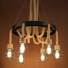 Black Statement Pendant Light For Living Room Epoch Metal & Rope Ip20 Without Bulbs