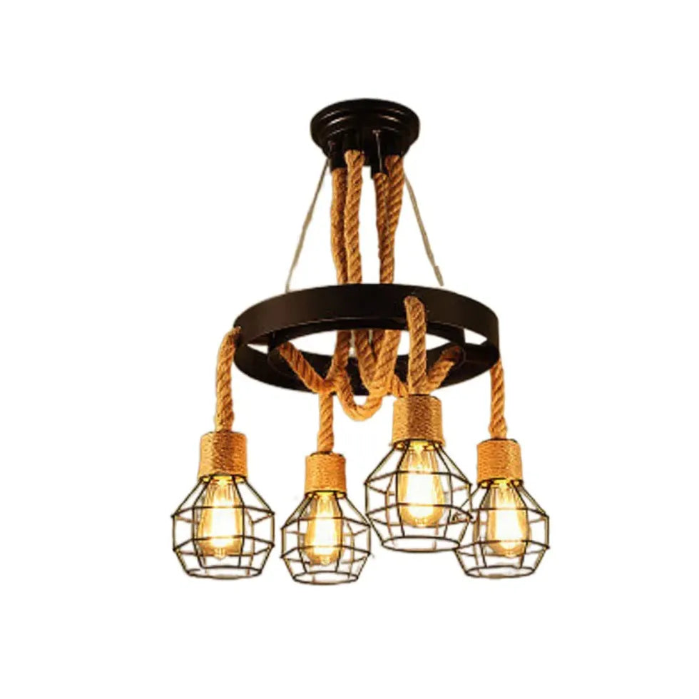 Black Statement Pendant Light For Living Room Epoch Metal & Rope Ip20 Without Bulbs