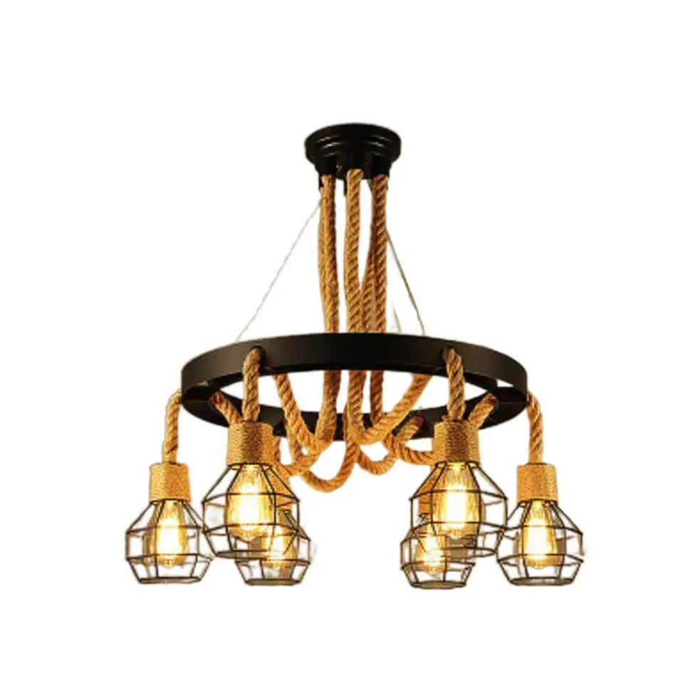 Black Statement Pendant Light For Living Room Epoch Metal & Rope Ip20 Without Bulbs