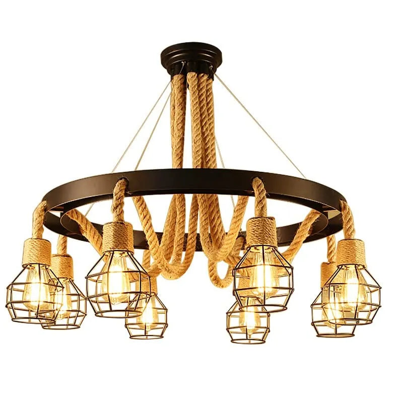 Black Statement Pendant Light For Living Room Epoch Metal & Rope Ip20 Without Bulbs