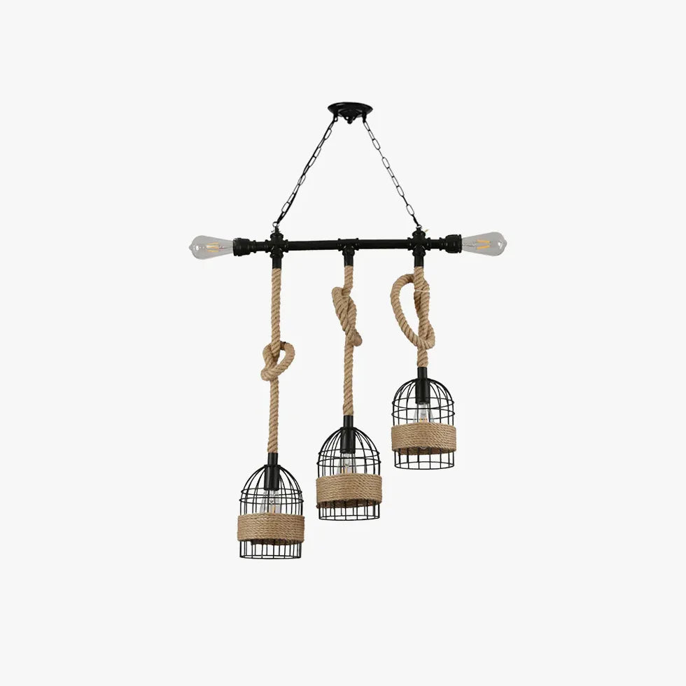 Black Chandelier For Dining Room Epoch Metal & Rope Ip20