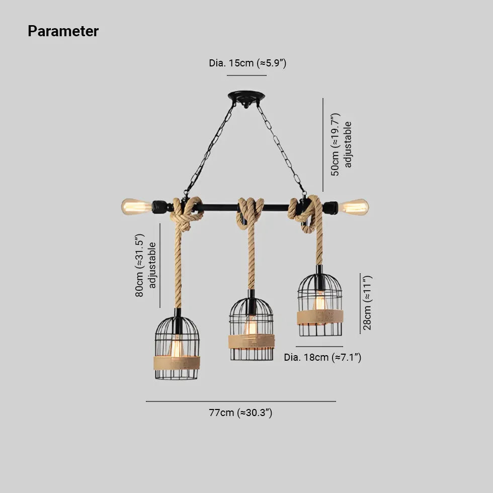 Black Chandelier For Dining Room Epoch Metal & Rope Ip20