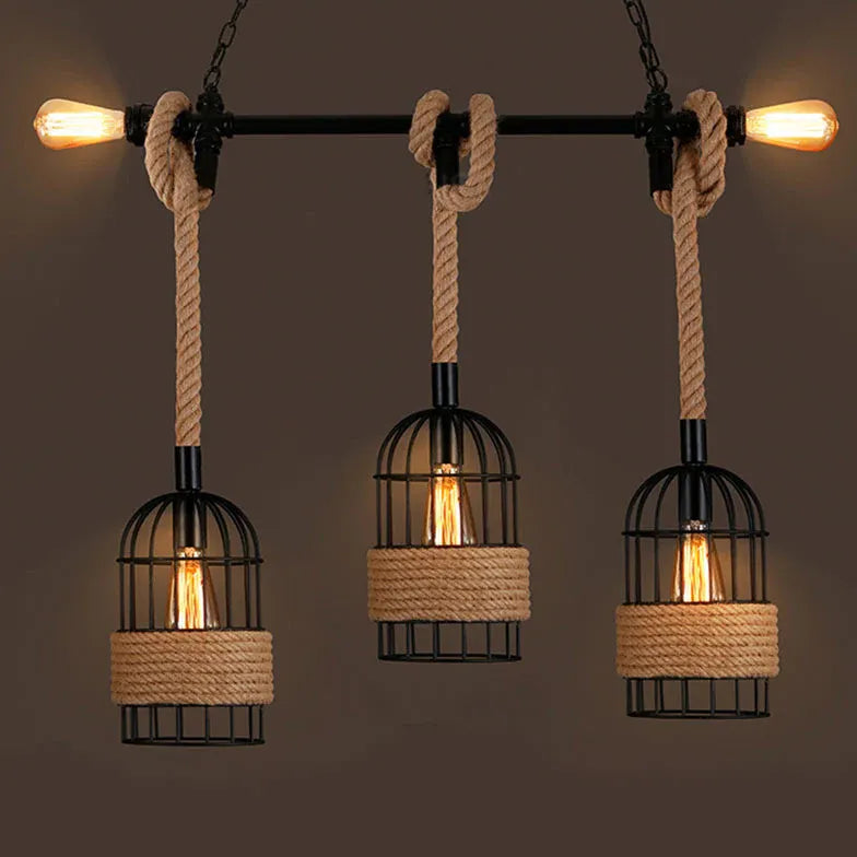 Black Chandelier For Dining Room Epoch Metal & Rope Ip20