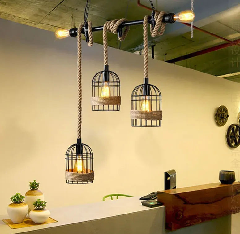 Black Chandelier For Dining Room Epoch Metal & Rope Ip20