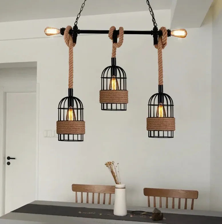 Black Chandelier For Dining Room Epoch Metal & Rope Ip20