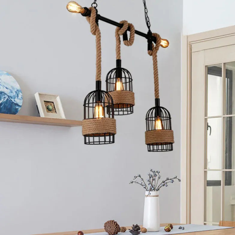 Black Chandelier For Dining Room Epoch Metal & Rope Ip20