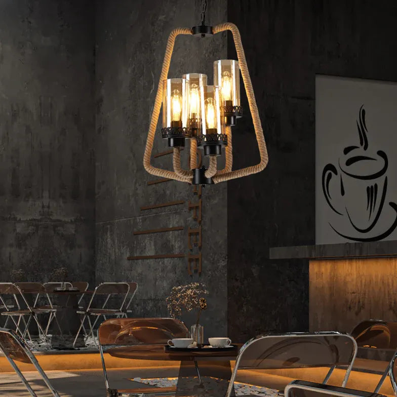 Black Statement Pendant Light For Bedroom Epoch Metal & Rope Ip20