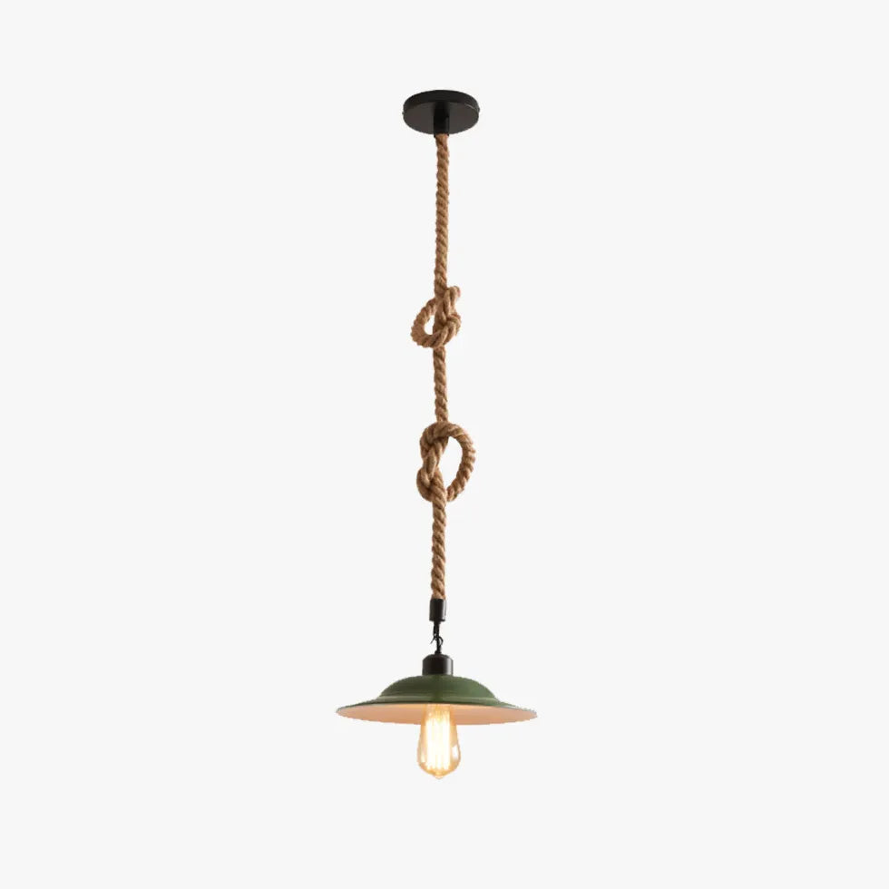 Green Light Single Pendant For Bedroom Epoch Metal & Hemp Rope Led