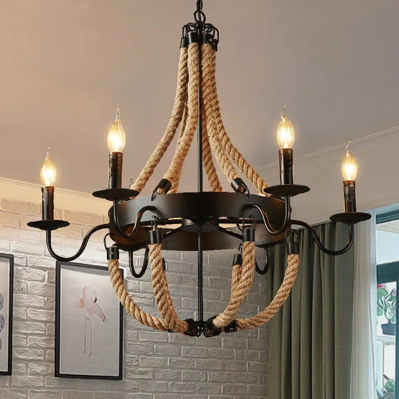 Statement Pendant Light For Living Room Epoch Metal & Rope Ip20 Led Without Bulbs