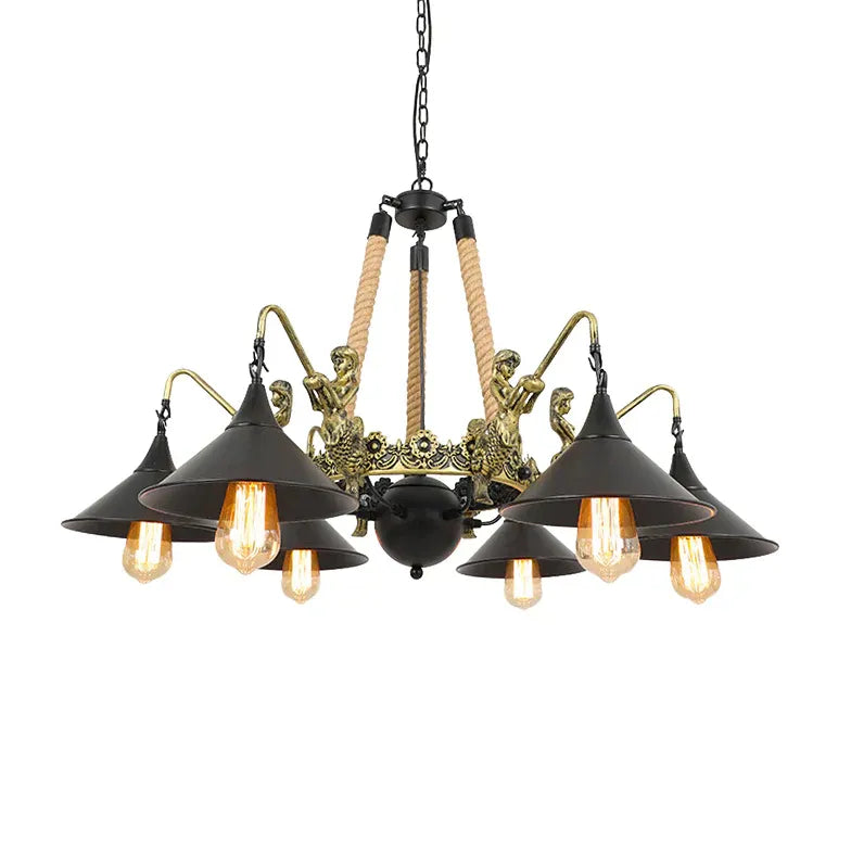 Black Chandelier For Restaurant Epoch Metal & Rope Led Without Bulbs Ip20