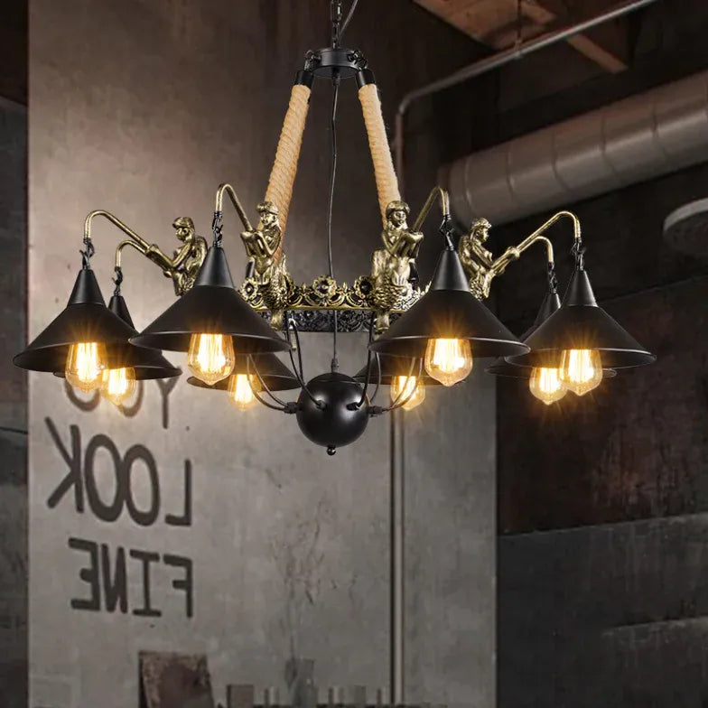 Black Chandelier For Restaurant Epoch Metal & Rope Led Without Bulbs Ip20