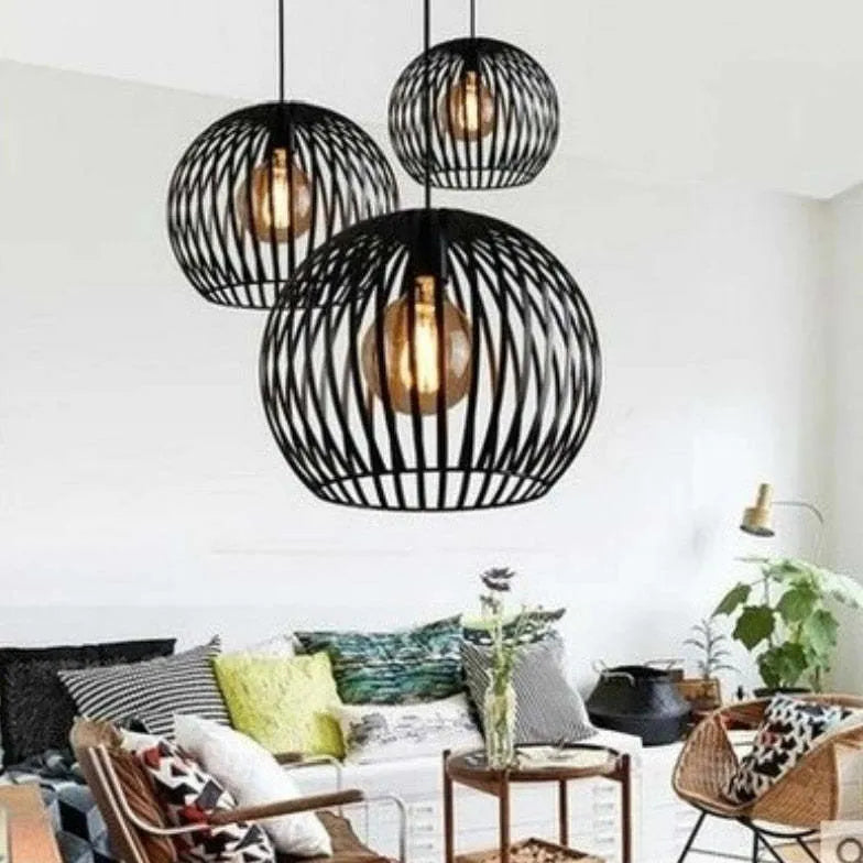 Industrial Solid Wood Birdcage Single Pendant Lamp