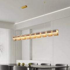 Gold Statement Pendant Light For Bedroom Rectangular Evette Metal & Glass Led