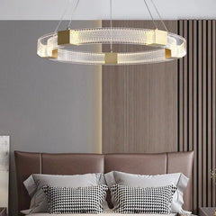 Gold Statement Pendant Light For Bedroom Round Evette Metal & Acrylic