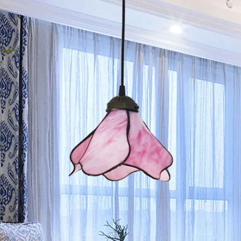 Blue Light Single Pendant For Bedroom Felicie Metal & Stained Glass Led