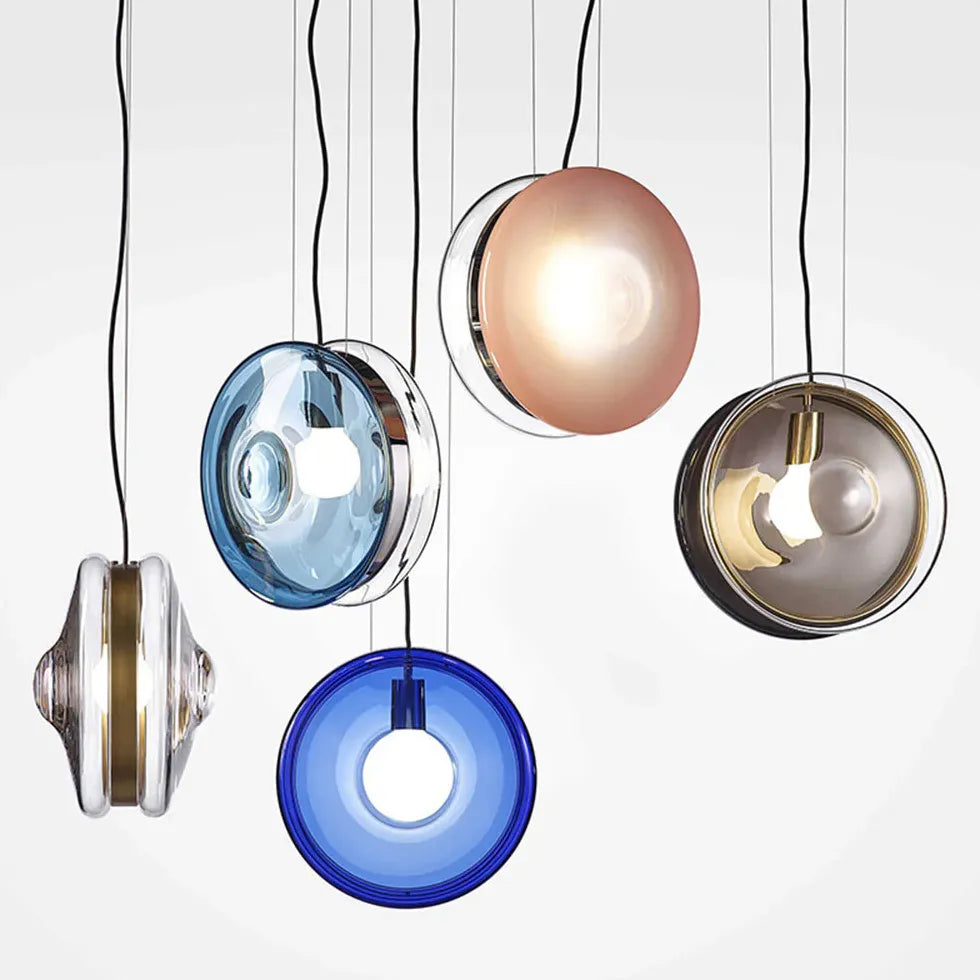 Coloured Glass Pendant Light For Kitchen Round Hailie Metal Ip20 Warm White