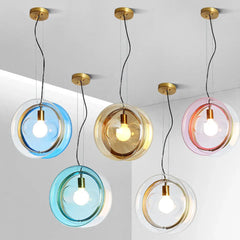 Coloured Glass Pendant Light For Kitchen Round Hailie Metal Ip20 Warm White