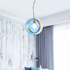 Coloured Glass Pendant Light For Kitchen Round Hailie Metal Ip20 Warm White