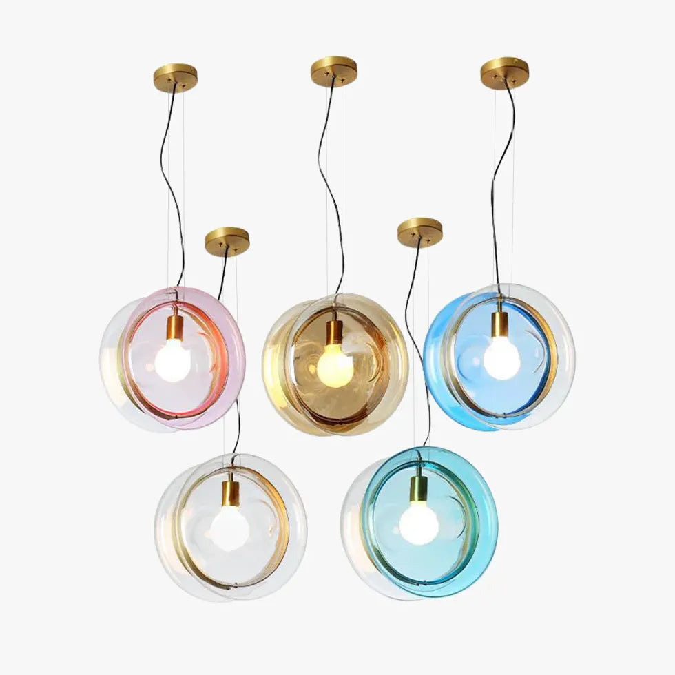 Coloured Glass Pendant Light For Kitchen Round Hailie Metal Ip20 Warm White